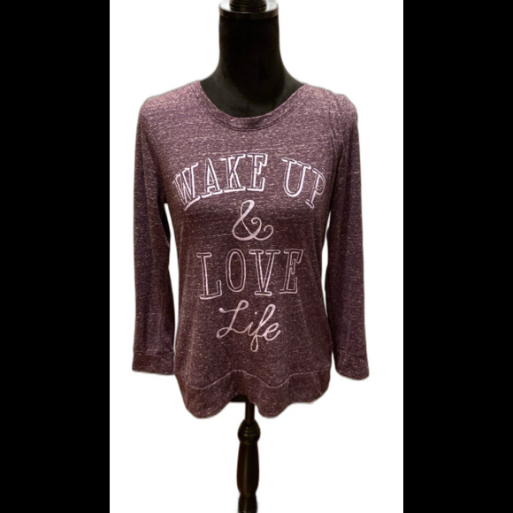 Style & Co Sport Women’s T Shirt Size Small Purple “Wake Up & Love Life” - Picture 1 of 12